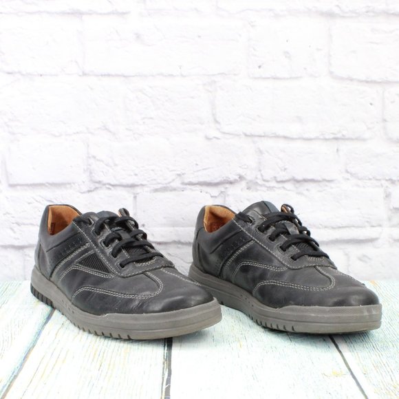 Clarks Unstructured Black Leather Comfort Low Top Sneakers Shoes Size 9.5 Medium - Picture 3 of 9
